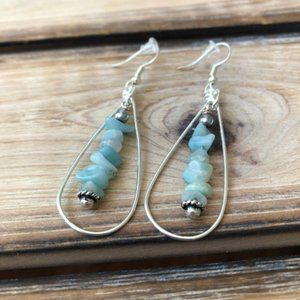Handmade Gemstone Dangle Hoop Earrings